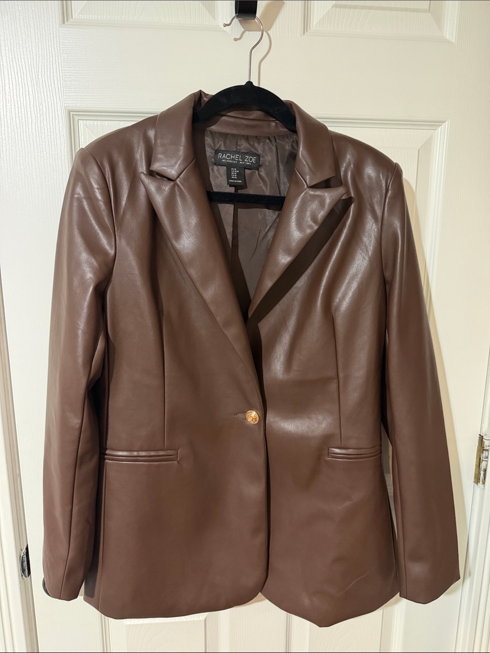 Rachel Zoe Chocolate Brown Faux Leather Blazer
